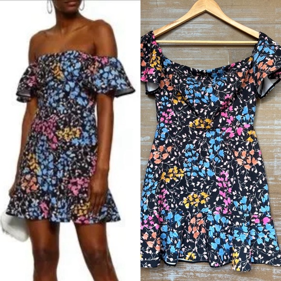 Saloni Amelia Off Shoulder Mini Dress Cocktail Party Preppy Summer Womens 6 - Picture 1 of 6